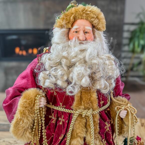 Old World Traditional Santa Claus Maroon/Gold Velvet Robe Treetop/Tabletop-18”H - Picture 8 of 9